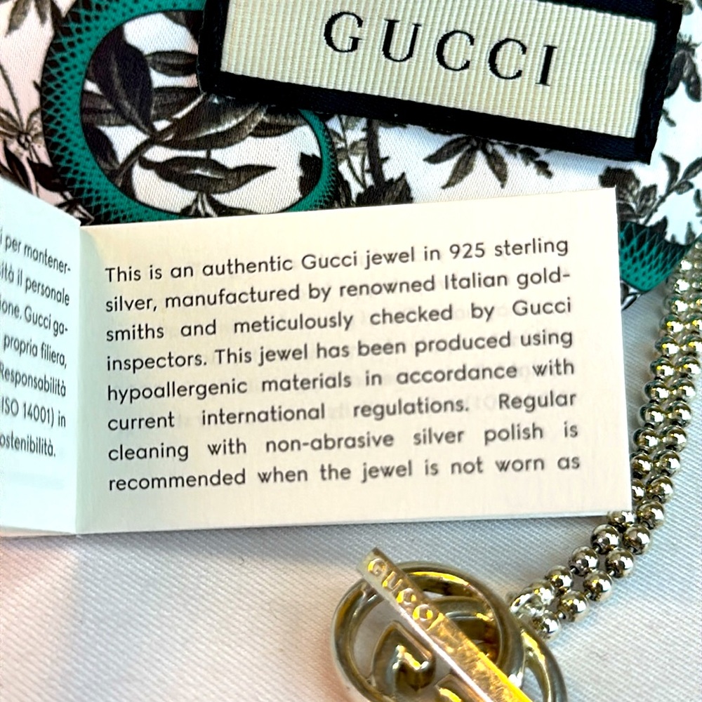 Gucci Necklace 9.25 Sterling Silver w/Dustbag, Box and papers - Picture 9 of 9